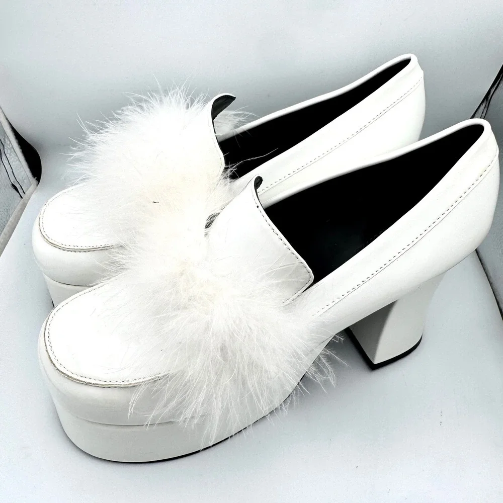 Sugar Thrillz Platform Block Heels Patent Leather Faux Fur Trim 11M Statement